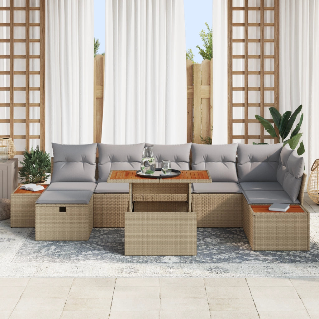 Set di divani da giardino da 8 pezzi con cuscini Beige Polyrattan