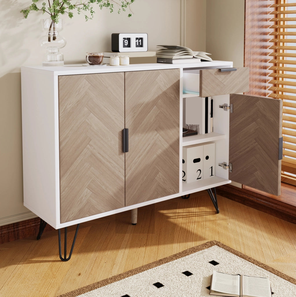 ARMADIO contenitore 90x30x71,5 cm bianco e effetto legno con cassetto e 3 ante