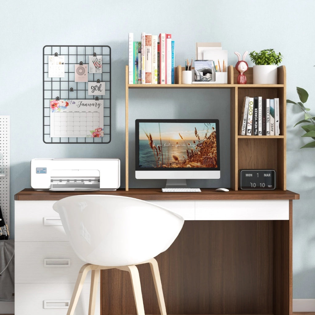 Libreria da scrivania con 4 ripiani e scomparto aperto-Scaffale a 3 livelli da tavolo multiuso Naturale