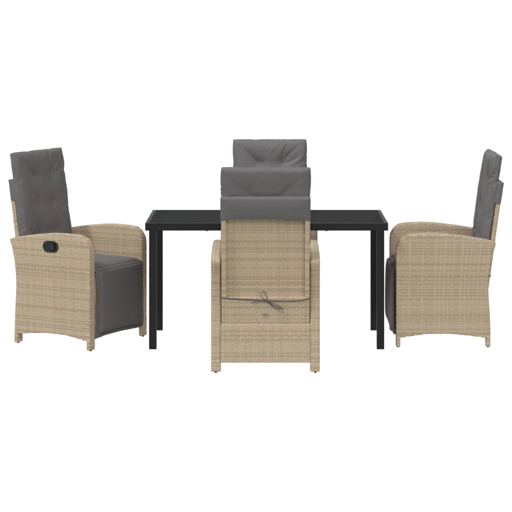 Set da pranzo da giardino 5 pezzi con cuscini in rattan beige