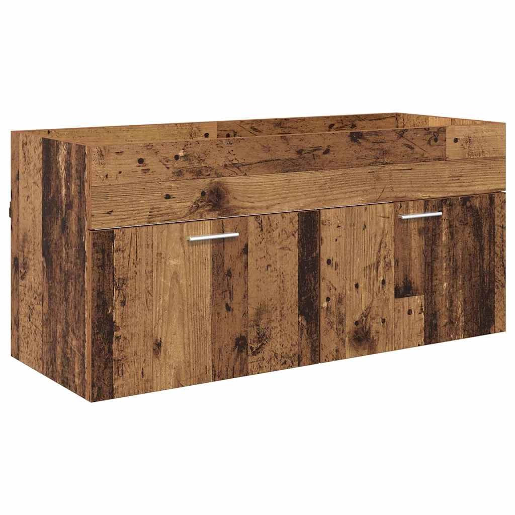 Mobiletto da bagno sospeso dal design moderno 100 x 38 x 46 cm contenitore resistente in legno anticato 02_0056319