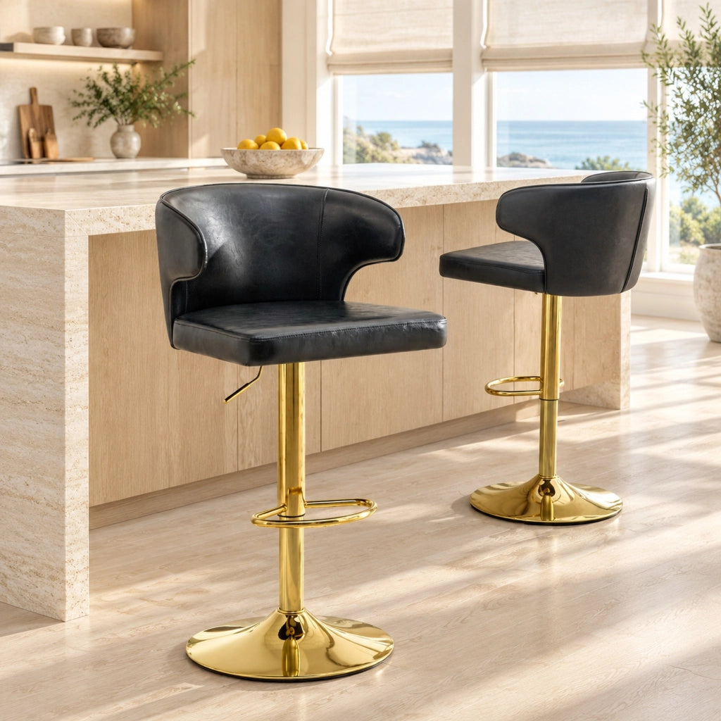 Set di 2 sgabelli da bar regolabili e girevoli in PU nero, 85-110 cm
