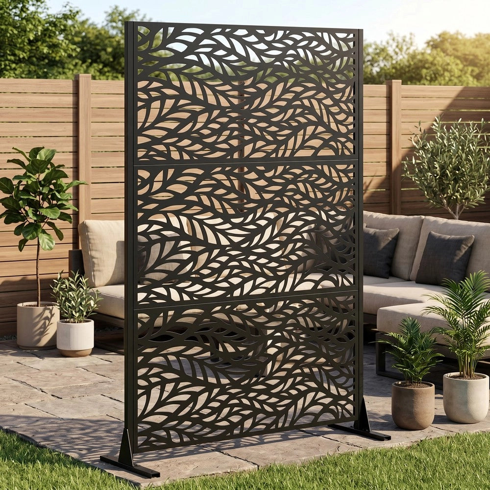 Pannello Divisorio da Giardino Freestanding ¨C Xylo ¨C Metallo, 183x116 cm, Balcone Patio