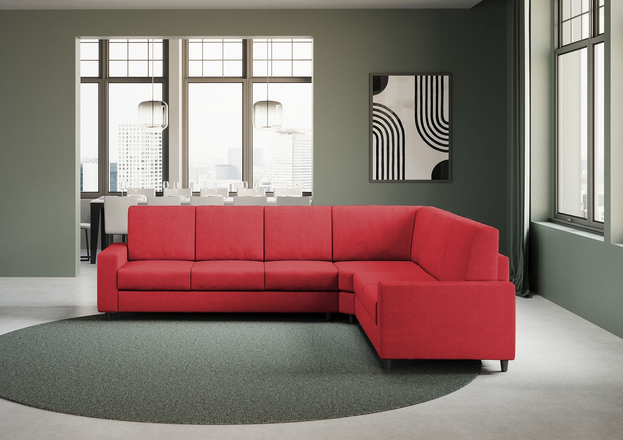 Divano Angolare 6 Posti 286x246x85 cm Sakar in Tessuto Rosso