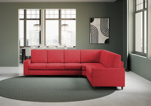 Divano Angolare 6 Posti 286x226x85 cm Sakar in Tessuto Rosso