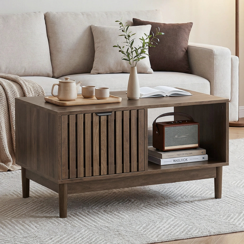 TAVOLO DA SALOTTO 80x50x45 cm Noce in MDF con gambe in legno massello