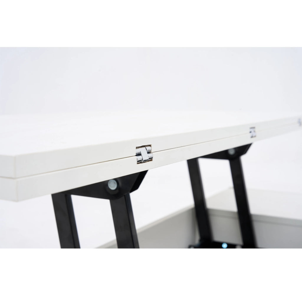 TAVOLINO DA CAFFÈ 100x50x43 cm Bianco in pannello di legno con doppio piano ribaltabile