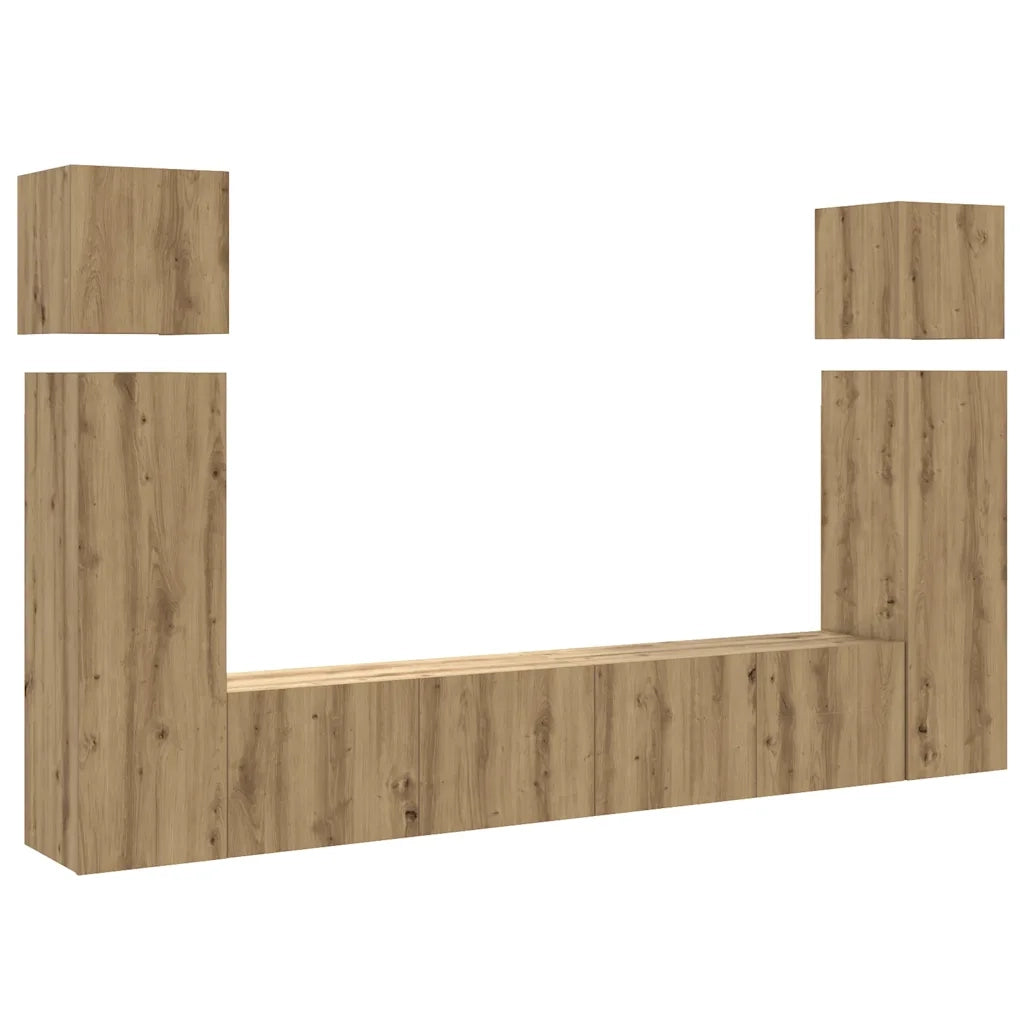 Set Mobile TV 8 pz Montato a Parete Rovere in Legno Multistrato 3329010