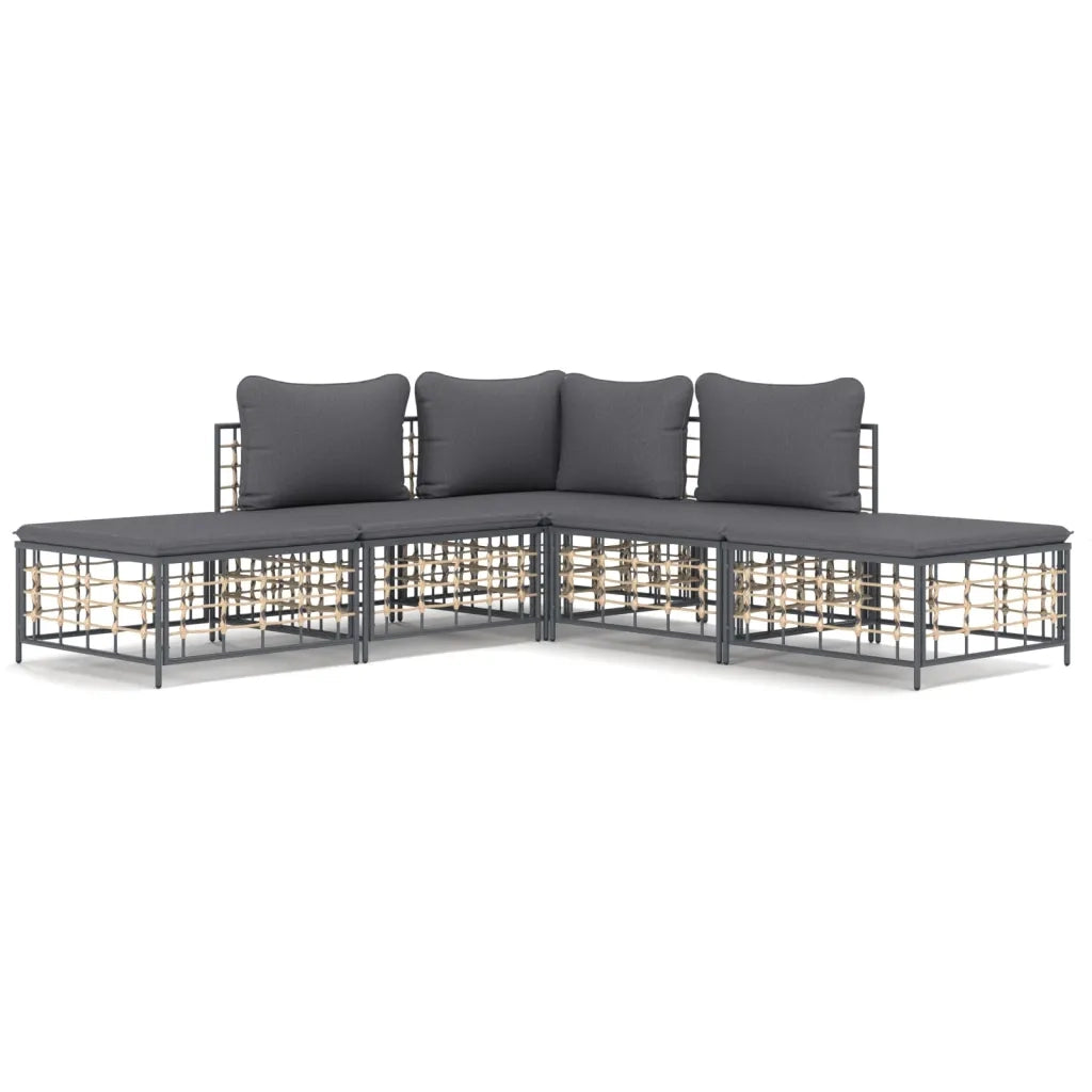 Set Divani da Giardino 5 pz con Cuscini Antracite in Polyrattancod mxl 125191