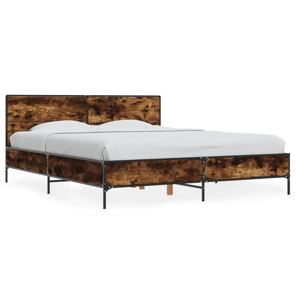 Letto matrimoniale | Letto per adulti | Giroletto Rovere Fumo 150x200 cm in Legno Multistrato Metallo
