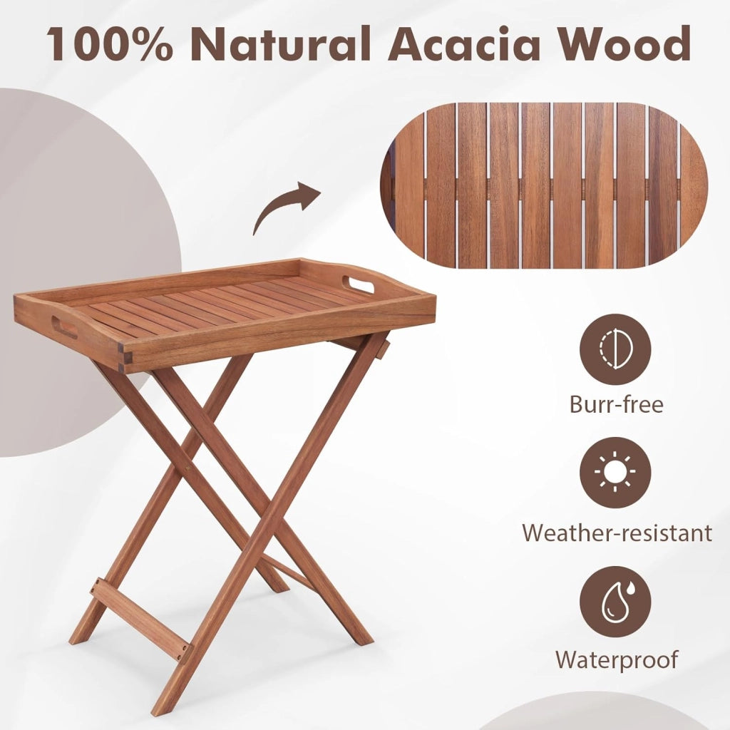 Tavolino ausiliario in legno di acacia per giardino, comodino rettangolare con ripiano aperto inferiore, 45 x 45 x 45 x 45 cm, motivo a lamelle, per soggiorno, terrazza, balcone
