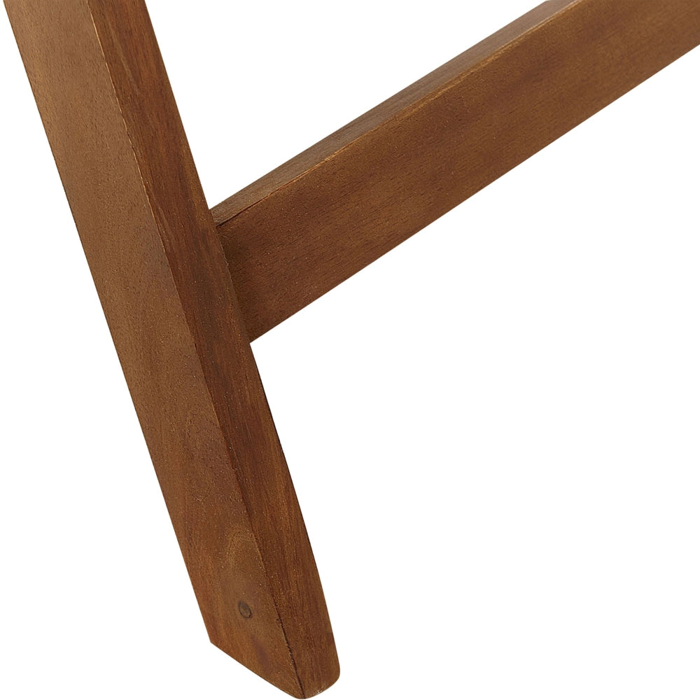 Set di 2 sedie da giardino rustiche in legno d'acacia naturale e cuscini blu pieghevoli per esterni con braccioli in stile rustico