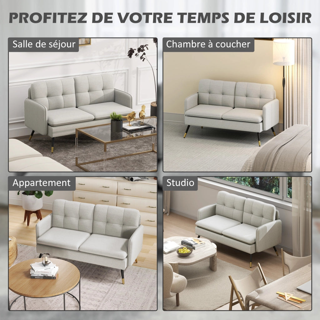 Divano 2 posti ¨C Xylo ¨C tessuto crema imbottito capitonn¨¦ 139x68x80cm