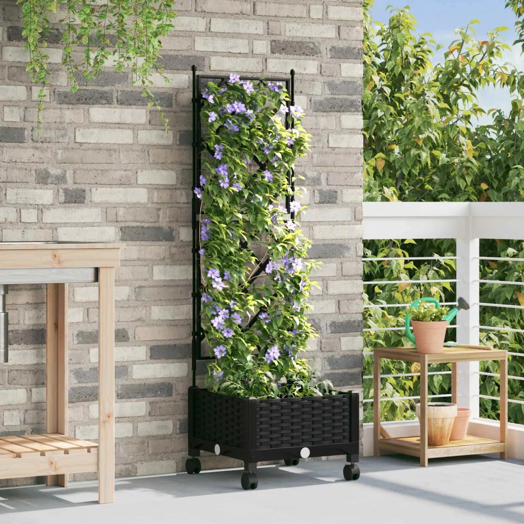 Vaso da giardino con grigliato e ruote Nero 40 x 40 x 131,5 cm 3422935