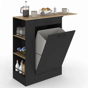 IDMarket - Credenza da cucina compatta TIBO 90 cm con cestino, ripiano ribaltabile, 1 cassetto e 3 ripiani laterali in legno e nero