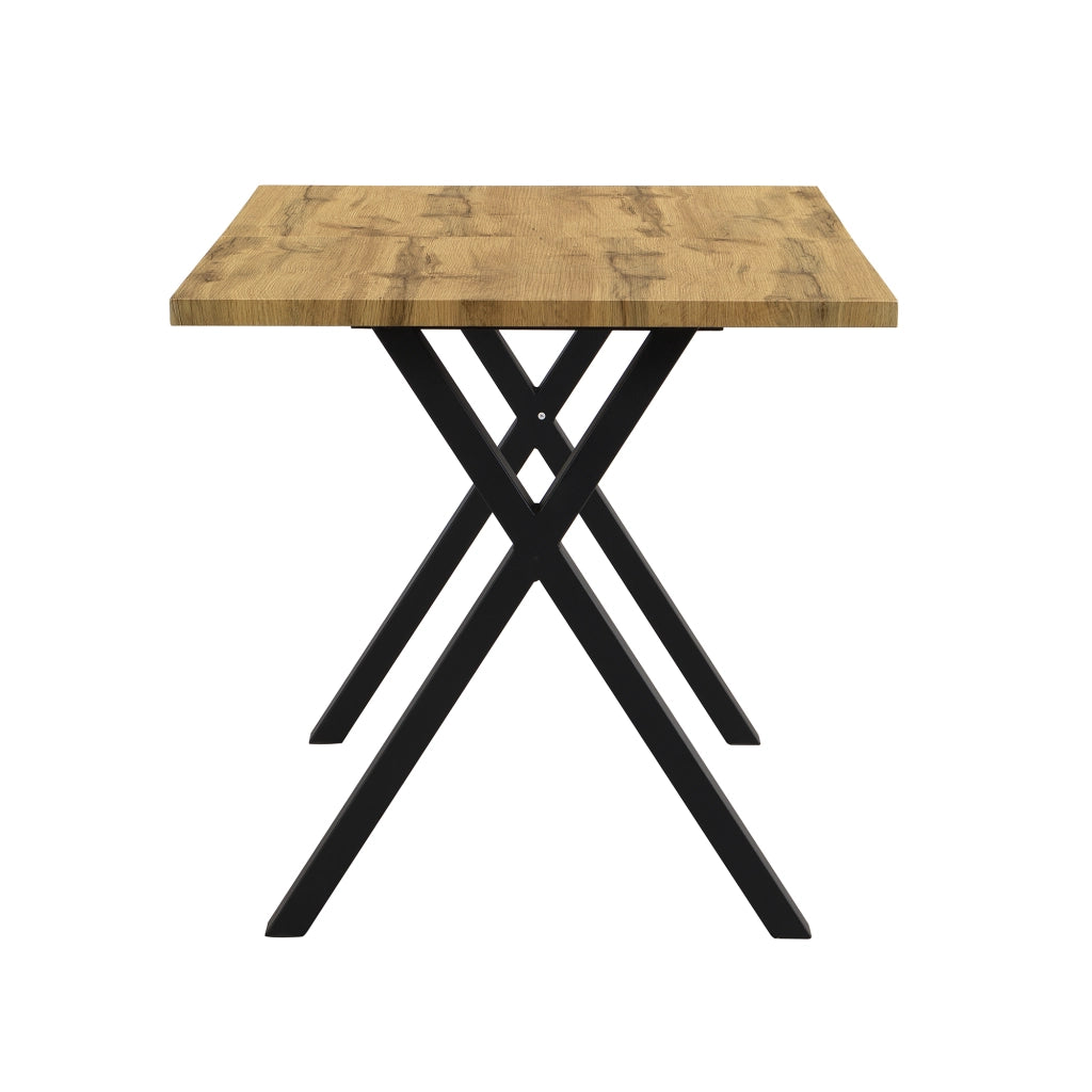 Tavolo da pranzo con gambe incrociate, in MDF effetto rovere, per soggiorno e sala da pranzo, 140 × 80 × 76 cm