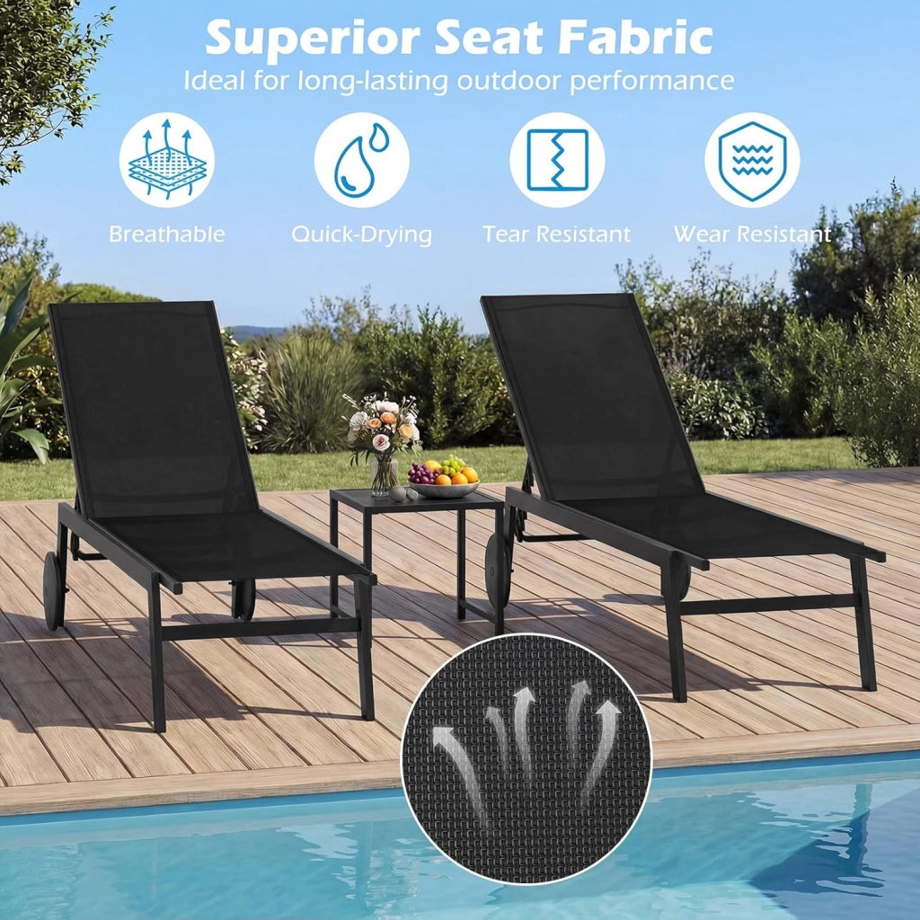 Sdraio da Giardino Reclinabile, Poltrona in Metallo Resistente con Schienale 6 Posizioni e Tessuto Traspirante, Sedia da Abbronzatura Piatta per Bordo Piscina e Terrazza(Nero,1)