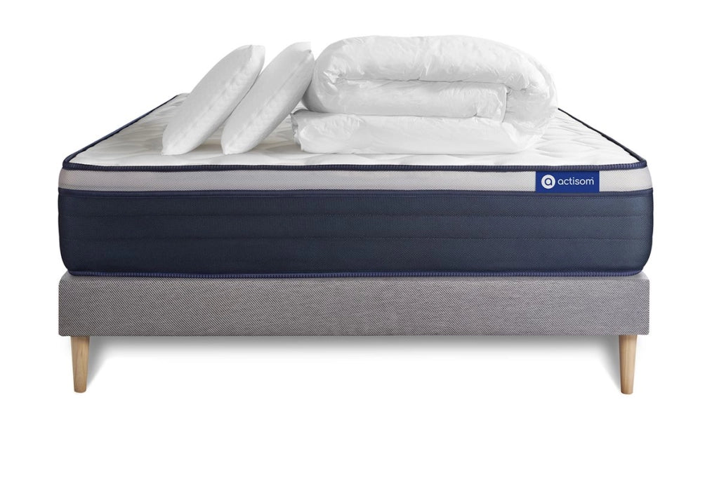 Pacchetto letto completo - Materasso 160x200cm + Box spring con doghe (kit) + 2 cuscini + Piumino - Actiflex Max