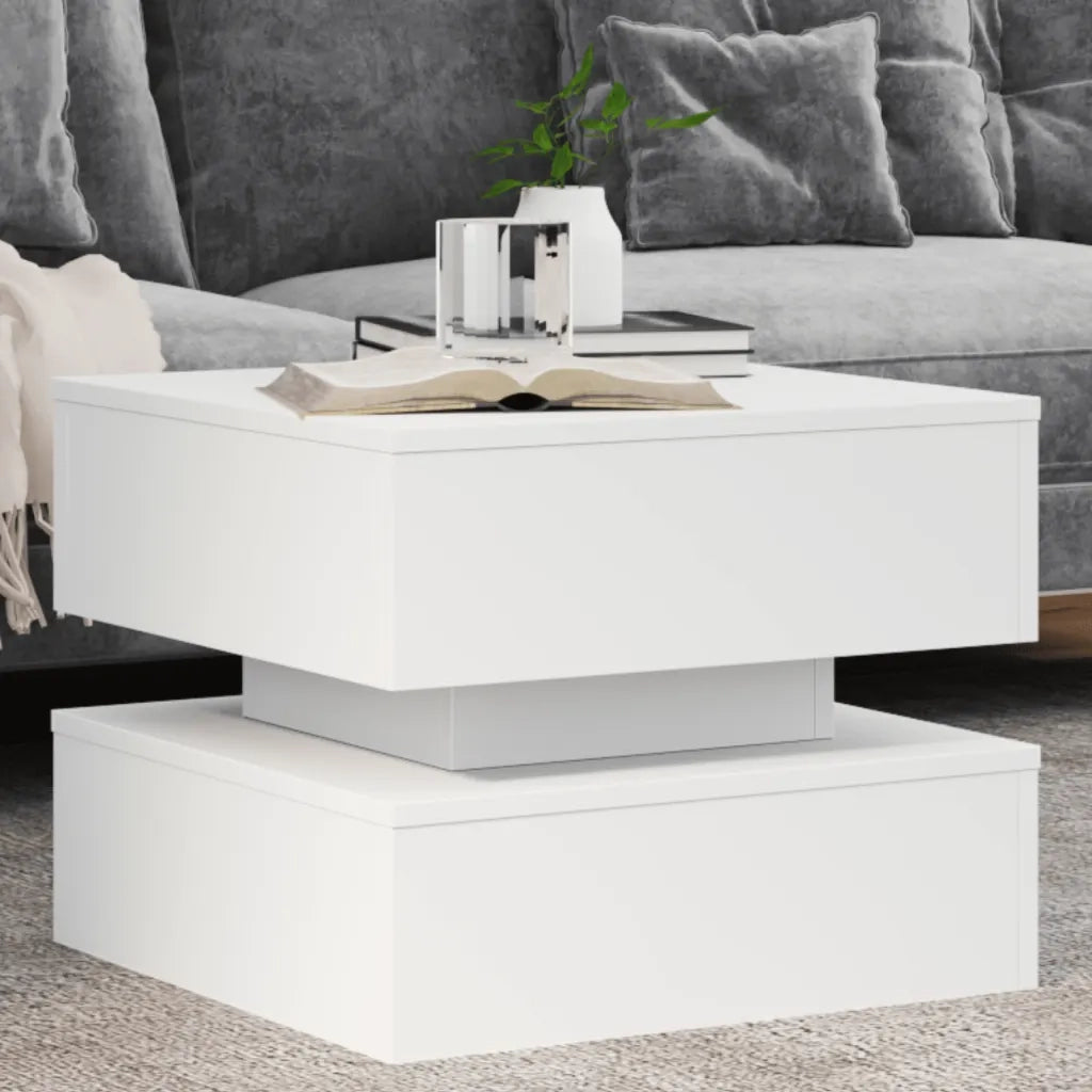 Tavolino da Salotto con Luci LED-Tavolino da soggiorno Bianco 50x50x40 cm