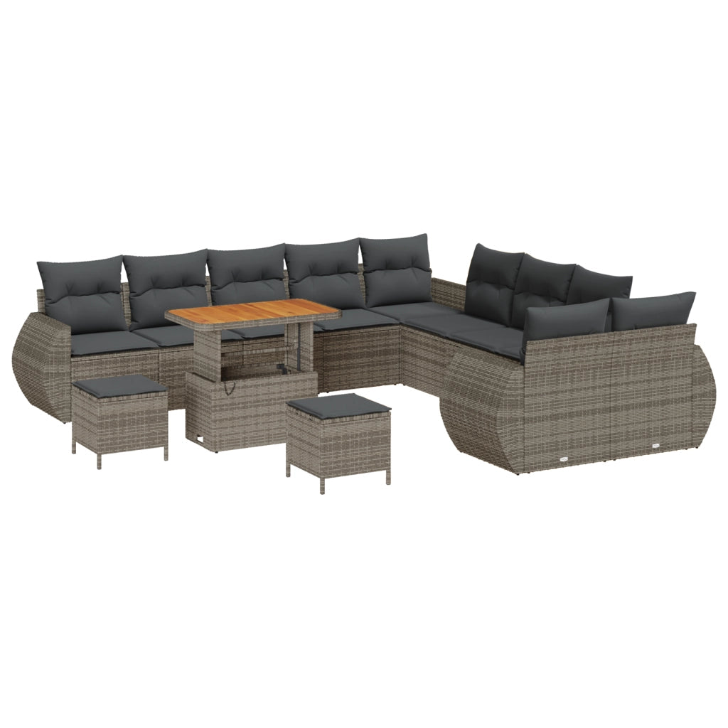 Set di divani da giardino in 13 pezzi con cuscini Grigio Polyrattan Acacia