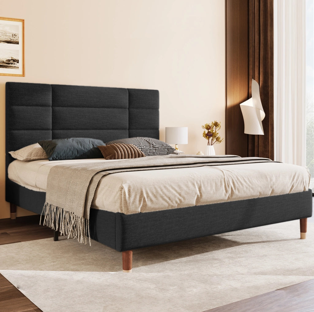 Letto imbottito 140x200 cm con testiera e rete, nero