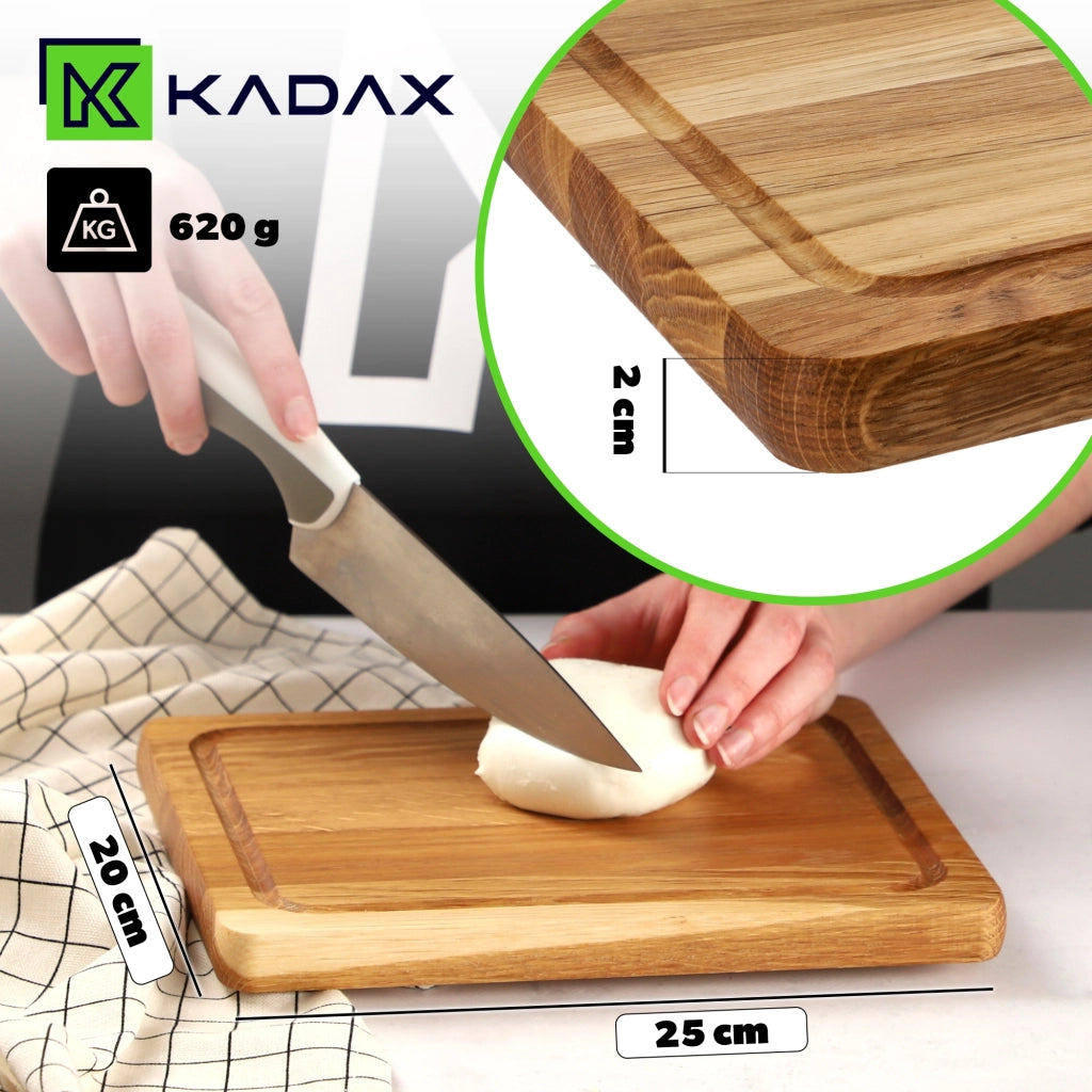 Tagliere da cucina in legno KADAX, 25x20 cm, in rovere massello, ideale per servire in tavola.