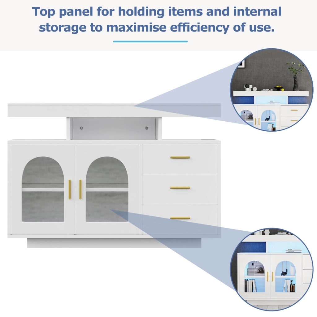 Credenza con 3 cassetti; vani aperti e LED RGB per soggiorno; 120 x 40 x 80 cm; bianco