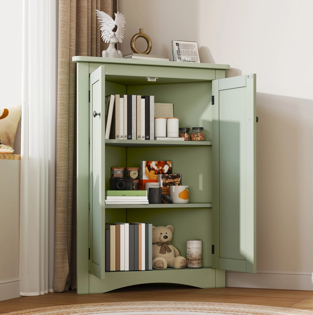Mobile angolare da bagno verde con 2 ante; 3 ripiani; 61;5 x 80 cm in MDF