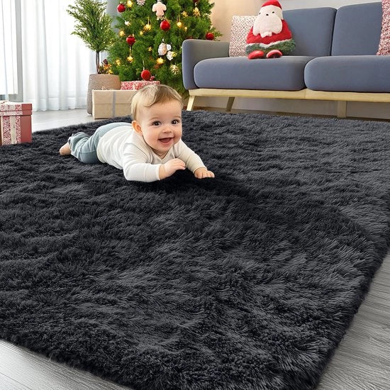 Tappeto Antiscivolo con Base Antislip in Microfibra per Bagno, Cucina, Salotto, Camera da Letto - 80 x 150 cm, Nero