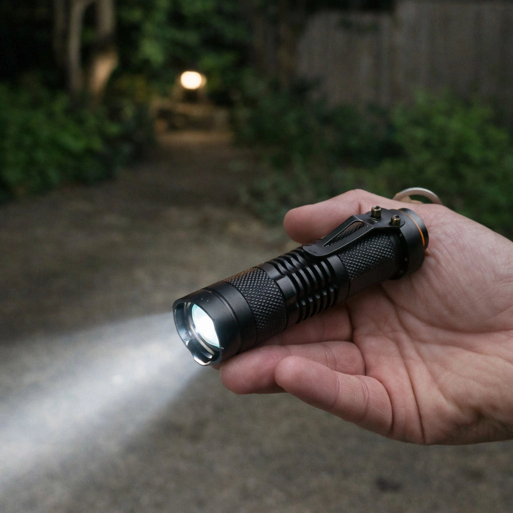 MINI TORCIA LUCE BIANCA LED 3 W LUMEN RICARICABILE RESISTENTE GANCIO SEGNALATORE