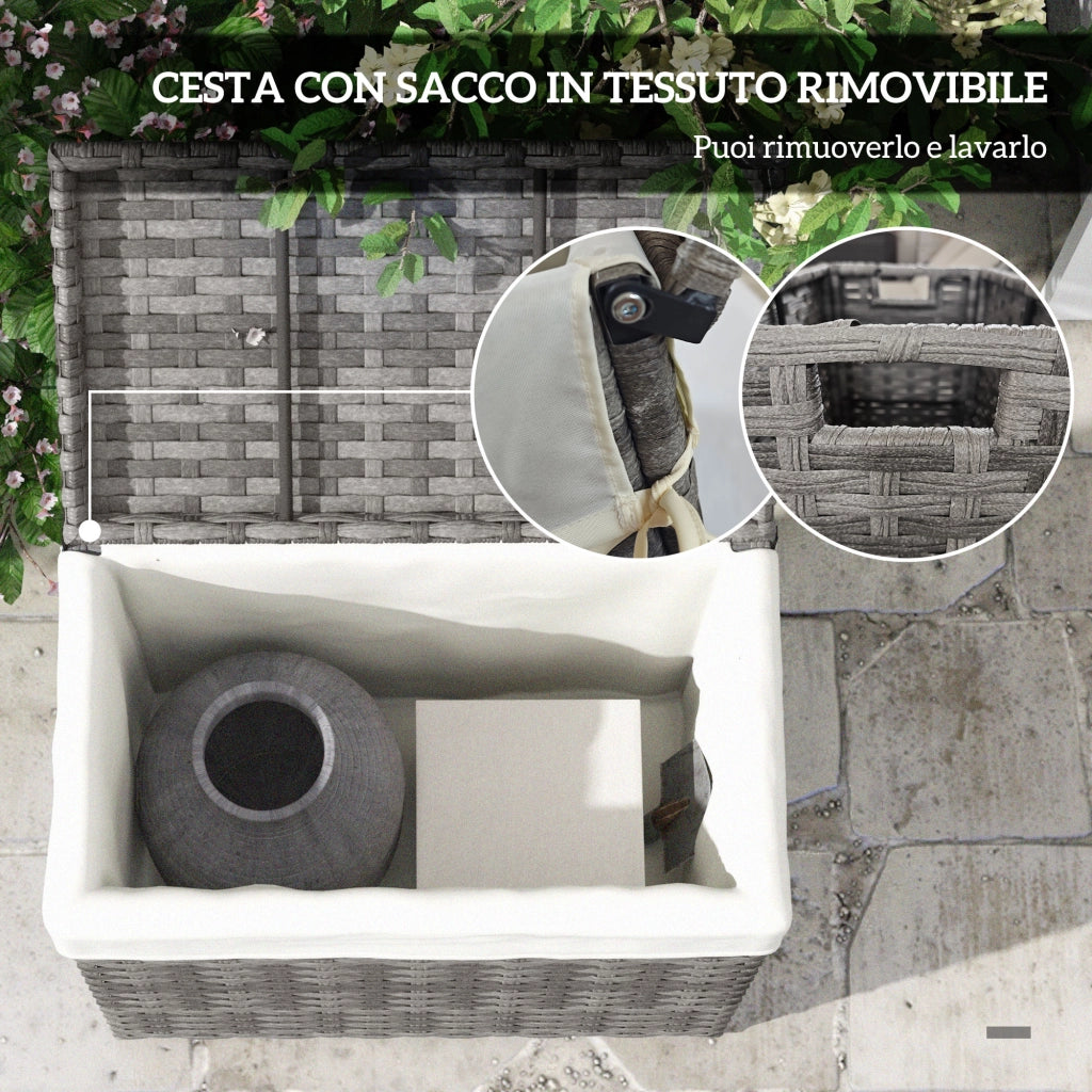 Cesta Contenitore da Giardino in Rattan con Tessuto Interno ¨C zephmum ¨C Grigio 57x34x62cm