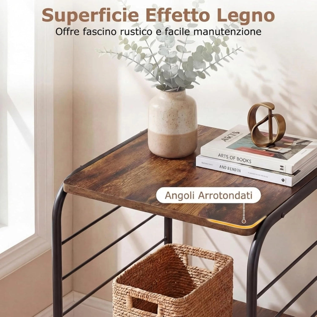Supporto Giradischi Girevole a 4 Ripiani, Porta Dischi Rotante a 360° con Struttura in Metallo, Scaffale d'Angolo Salvaspazio per Casa, Ufficio e Soggiorno, 40x40x115 cm (Marrone)