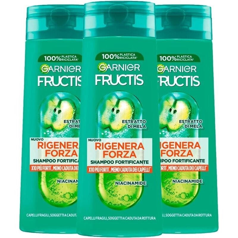 GARNIER SET 3 CONFEZIONI FRUCTIS SHAMPOO 250 ML RIGENERA FORZA X10 PIU FORTI MENO CADUTA DEI CAPELLI X CAPELLI FRAGILI