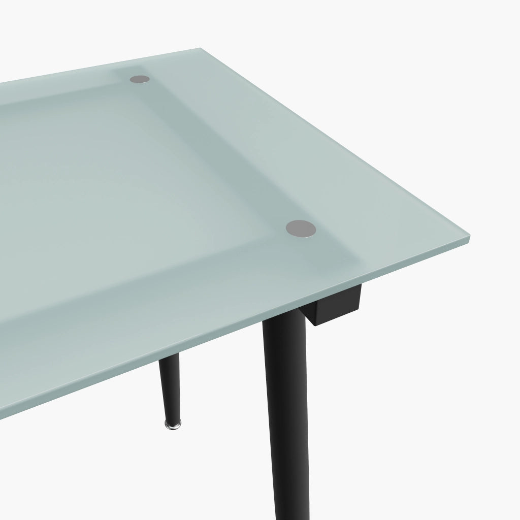 Scrivania con 3 cassetti e vano aperto per studio in vetro e MDF 130×50×75 cm marrone