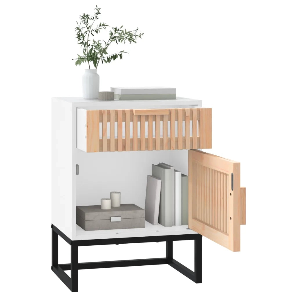 Comodini 2 pz-Set di 2 Tavolino da notte Bianchi 40x30x55,5 cm Legno Multistrato e Ferro