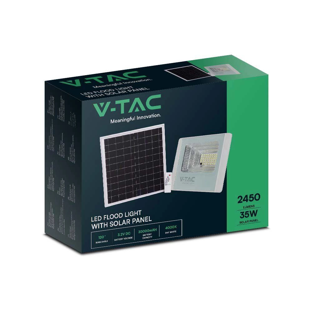 Faro LED solare V-TAC 35W 4000K 2450lm IP65 telecomando