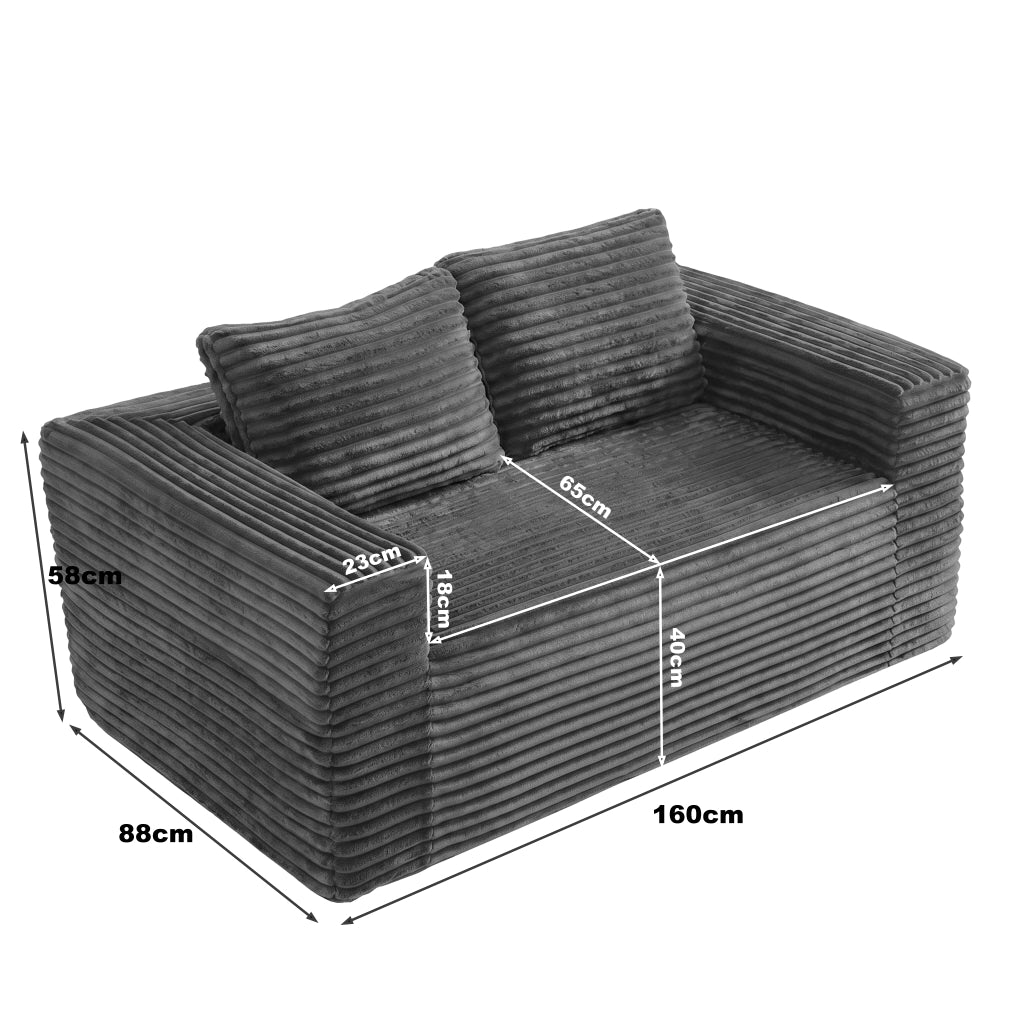 Divano a due posti in velluto a coste con schiuma ad alta densità e senza montaggio, grigio 105.0 × 32.0 × 32.0 cm