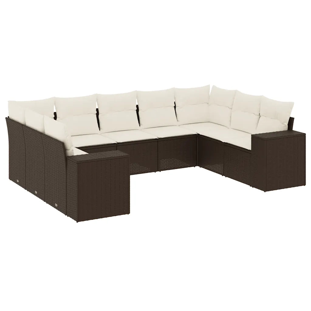 Set Divani da Giardino 9pz con Cuscini Marrone in Polyrattan 3255340
