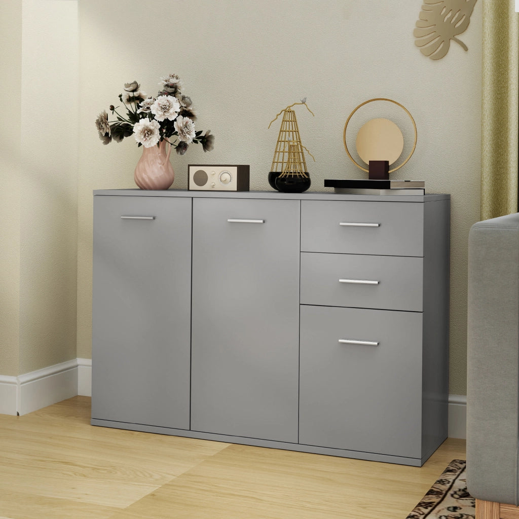 Credenza Moderna 106x35x76 cm con 3 Armadietti e 2 Cassetti Grigio Chiaro
