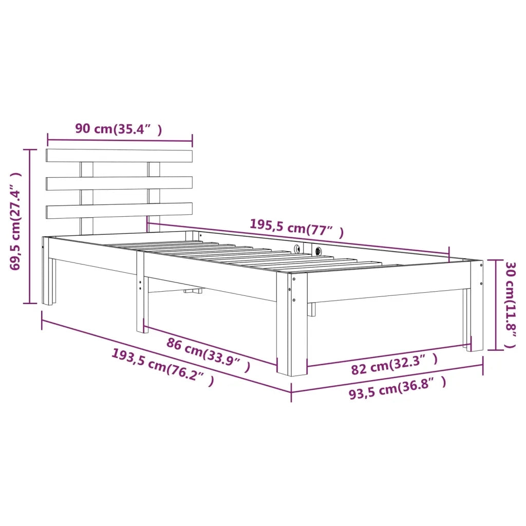 Giroletto-Struttura Letto in Legno Massello 90x190 cm Single 533033