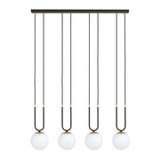 Lampada a sospensione GLAM in acciaio nero e oro con sfere in vetro opale