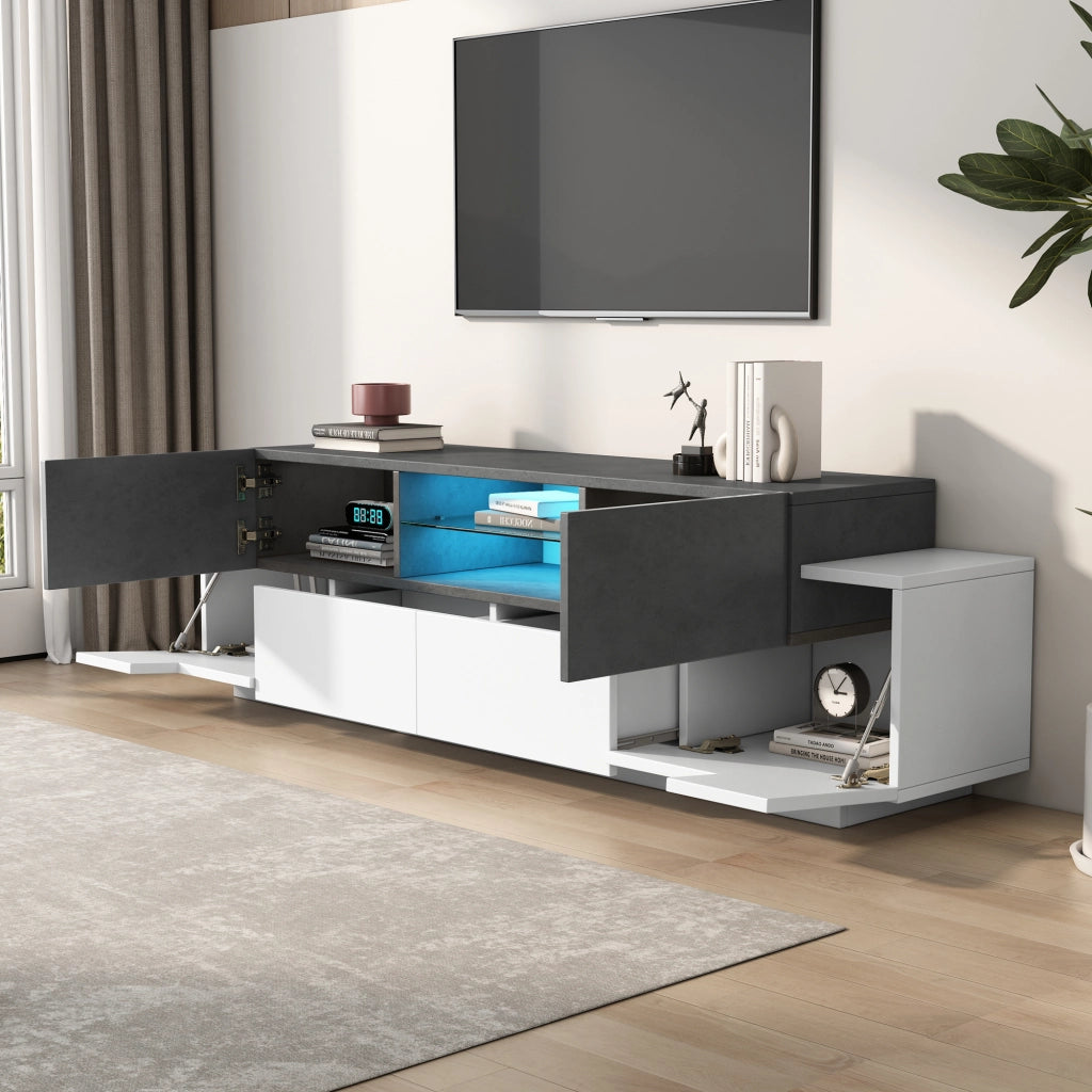 Mobile TV con 2 cassetti; 4 ante e 3 vani; LED - per soggiorno - 180x40x45 cm - bianco e grigio