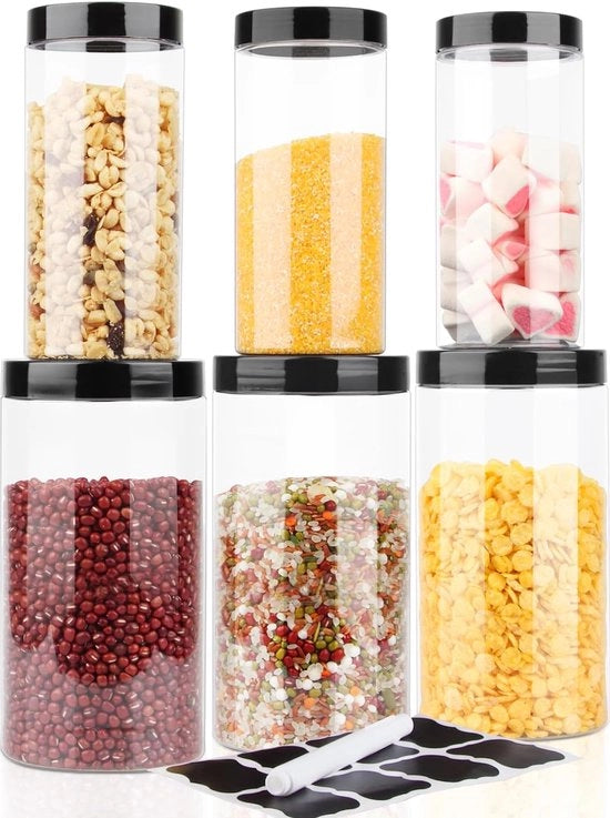 Set di contenitori in plastica per la conservazione, 6 pezzi, set di 3 pezzi, 1000 ml e 3 set, 500 ml, scatola di conservazione con coperchio, cucina, per il cibo, animali domestici, muli, farina, tè, contenitori per spezie