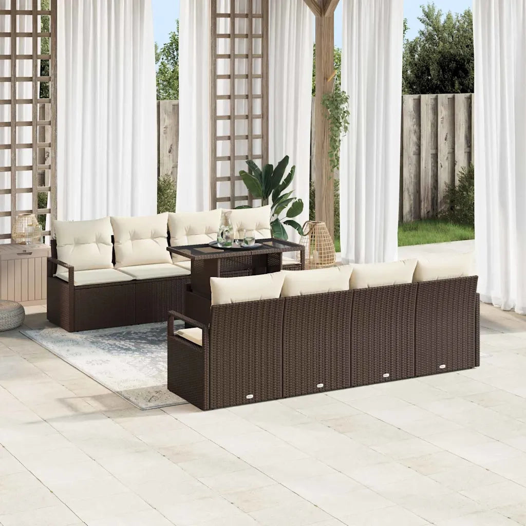 Set Divano da Giardino 7 pcs Marrone e crema polyrattan 3348784