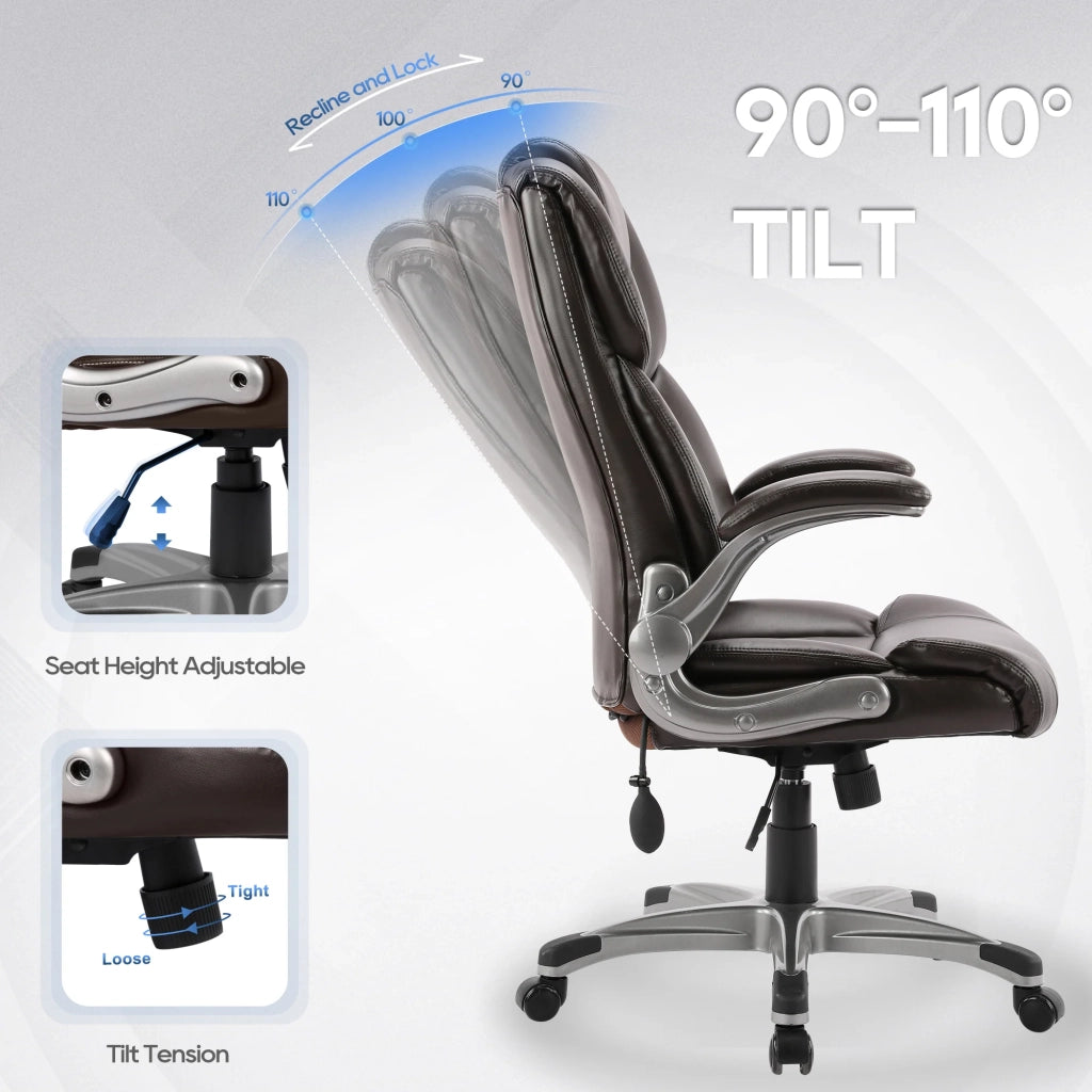 Sedia da Ufficio Ergonomica in Similpelle, Braccioli e Altezza Regolabili - Marrone