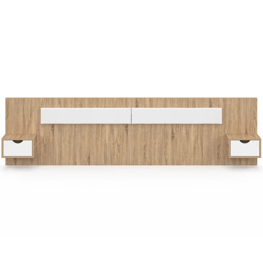 IDMarket - Testata sospesa SANTA con comodini per letti da 140, 160 e 180 cm in legno e bianco