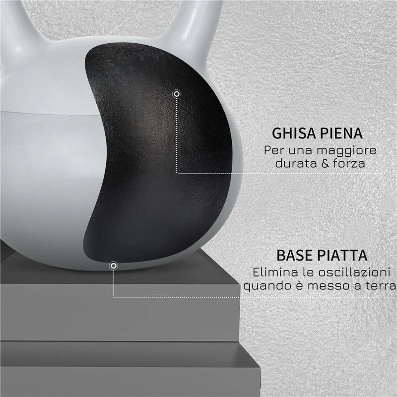KETTLEBELL 4KG IN PVC E SABBIA METALLICA PER ALLENAMENTO SPALLE E BICIPITI, 19X19X26 CM, GRIGIO