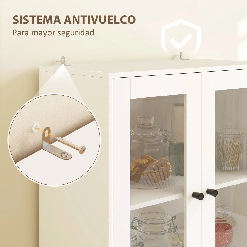 Armadio Cucina con Ante Vetrate e 2 Cassetti ¨C Zephmum ¨C 59x30x170 Bianco