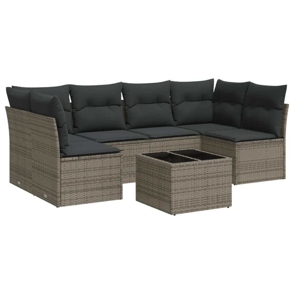 Set Divani da Giardino 7 pz con Cuscini Grigio in Polyrattan