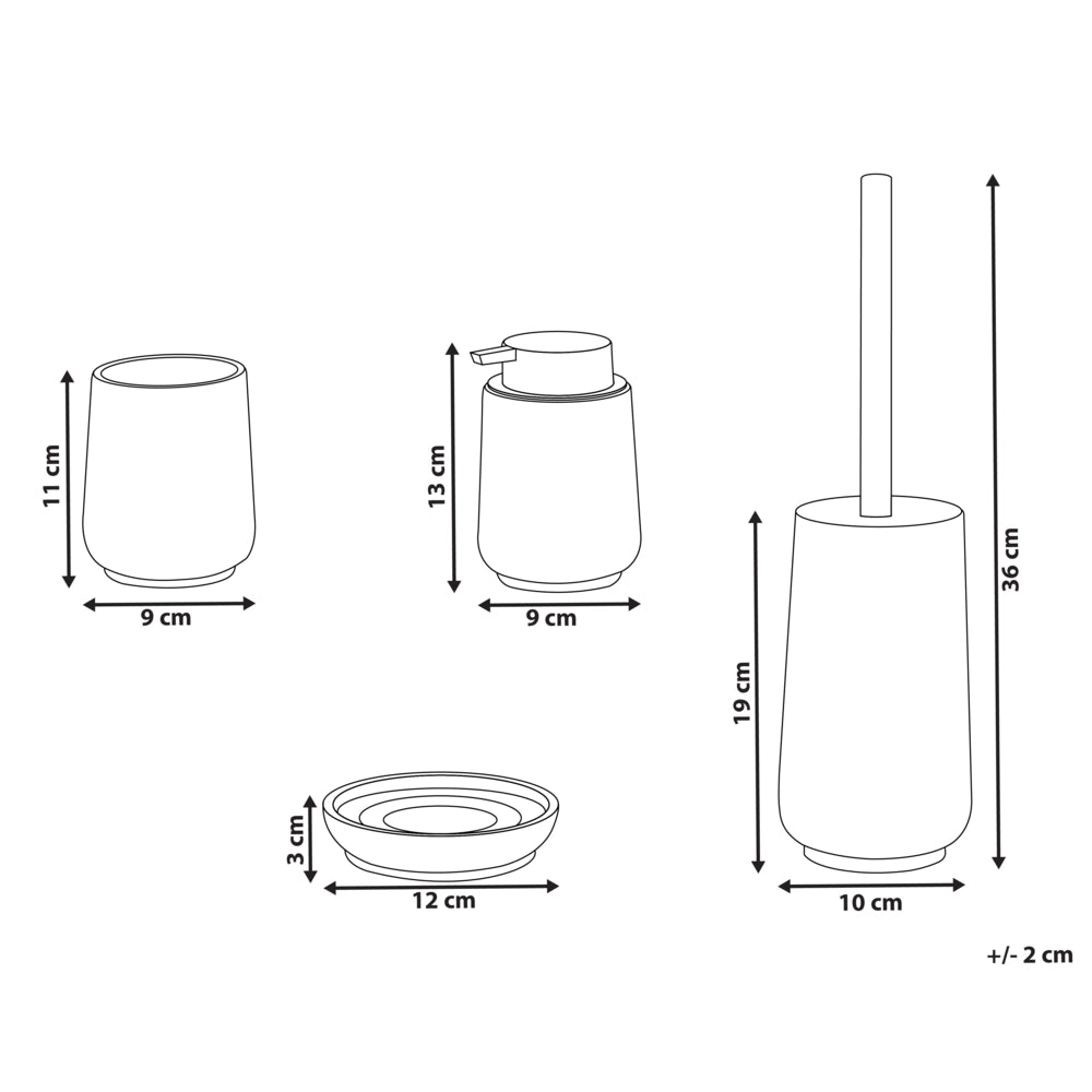 Set di 4 accessori da bagno portasapone dispenser per sapone scopino per WC e bicchiere in poliresina beige